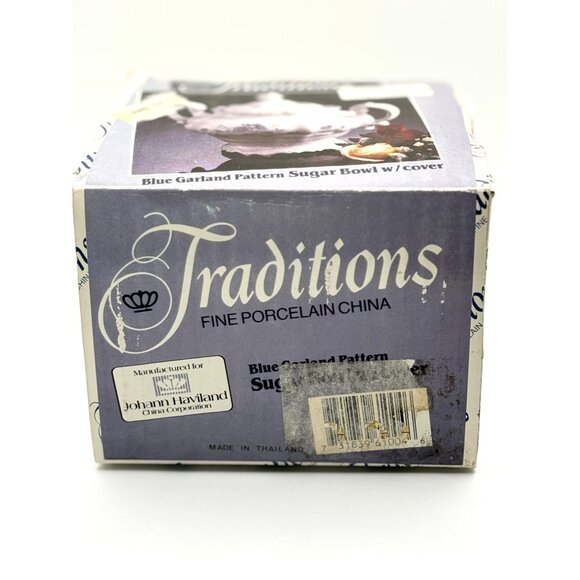 Johann Haviland Traditions Blue Garland Pattern Sugar Bowl With Lid Fine Porcela - Picture 12 of 12